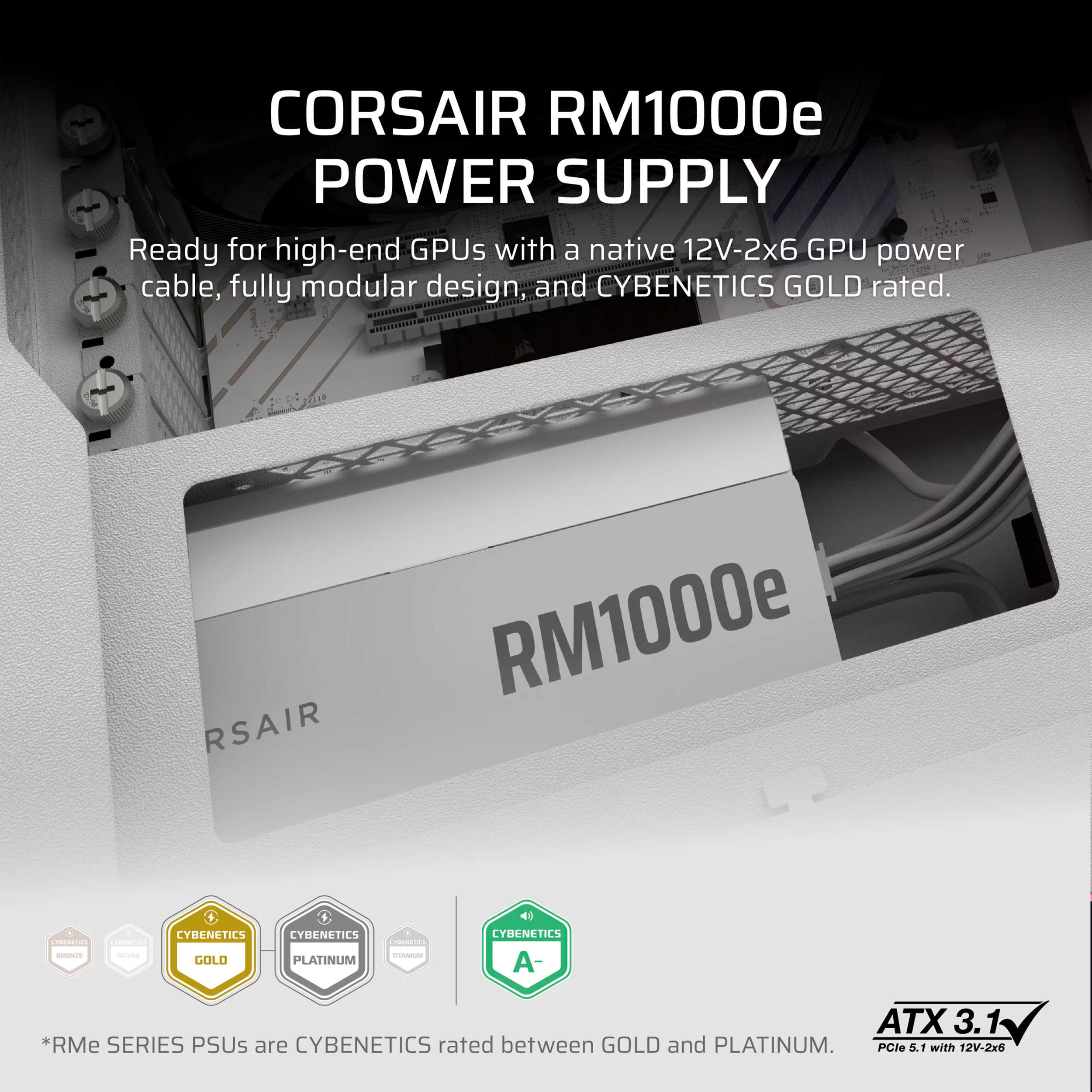 Блок питания 1000W CORSAIR RM1000e ATX 3.1 White (CP-9020294-EU)
