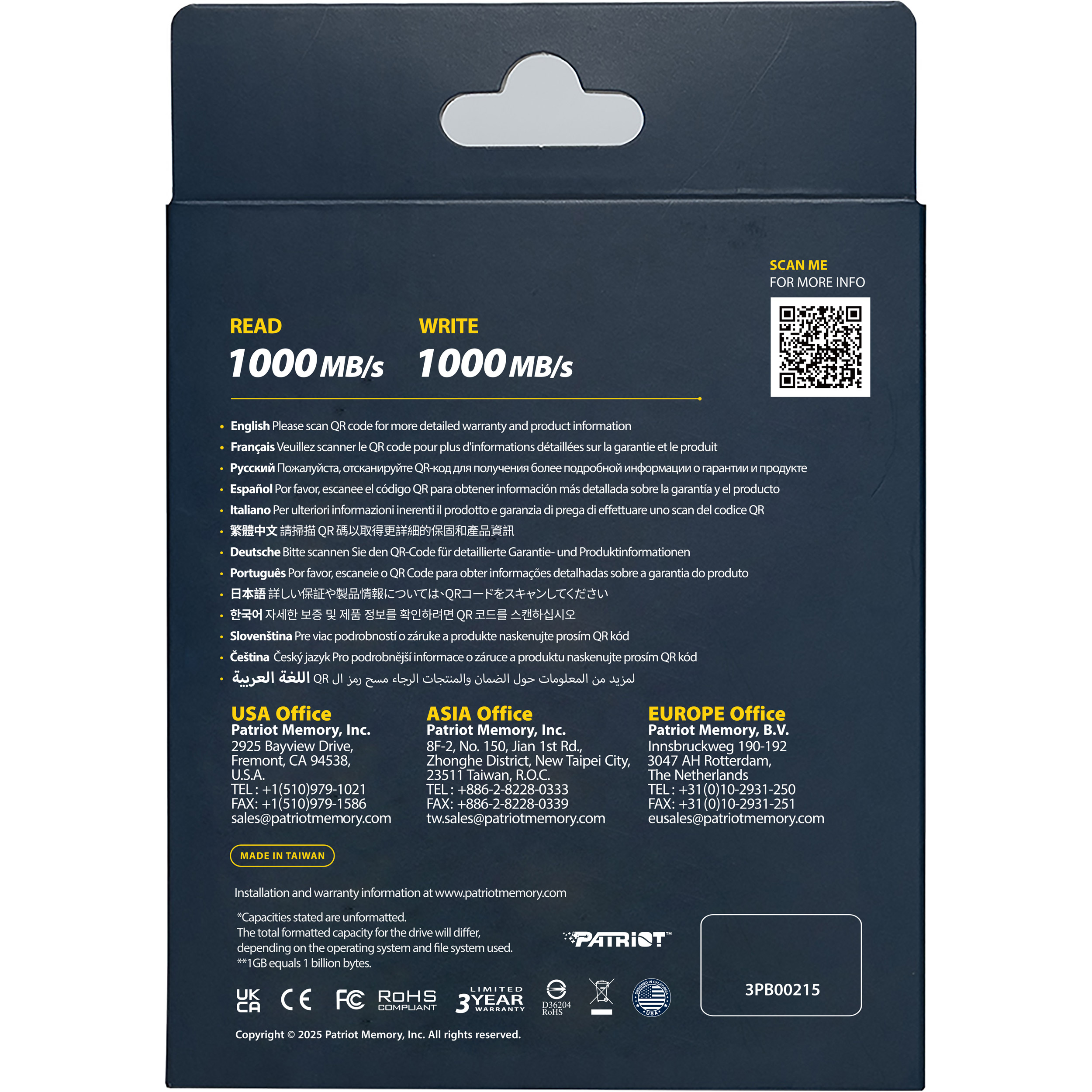 Портативний SSD диск PATRIOT Transporter Lite 1TB USB3.2 Gen2 Black (PTPL1TBPECB)
