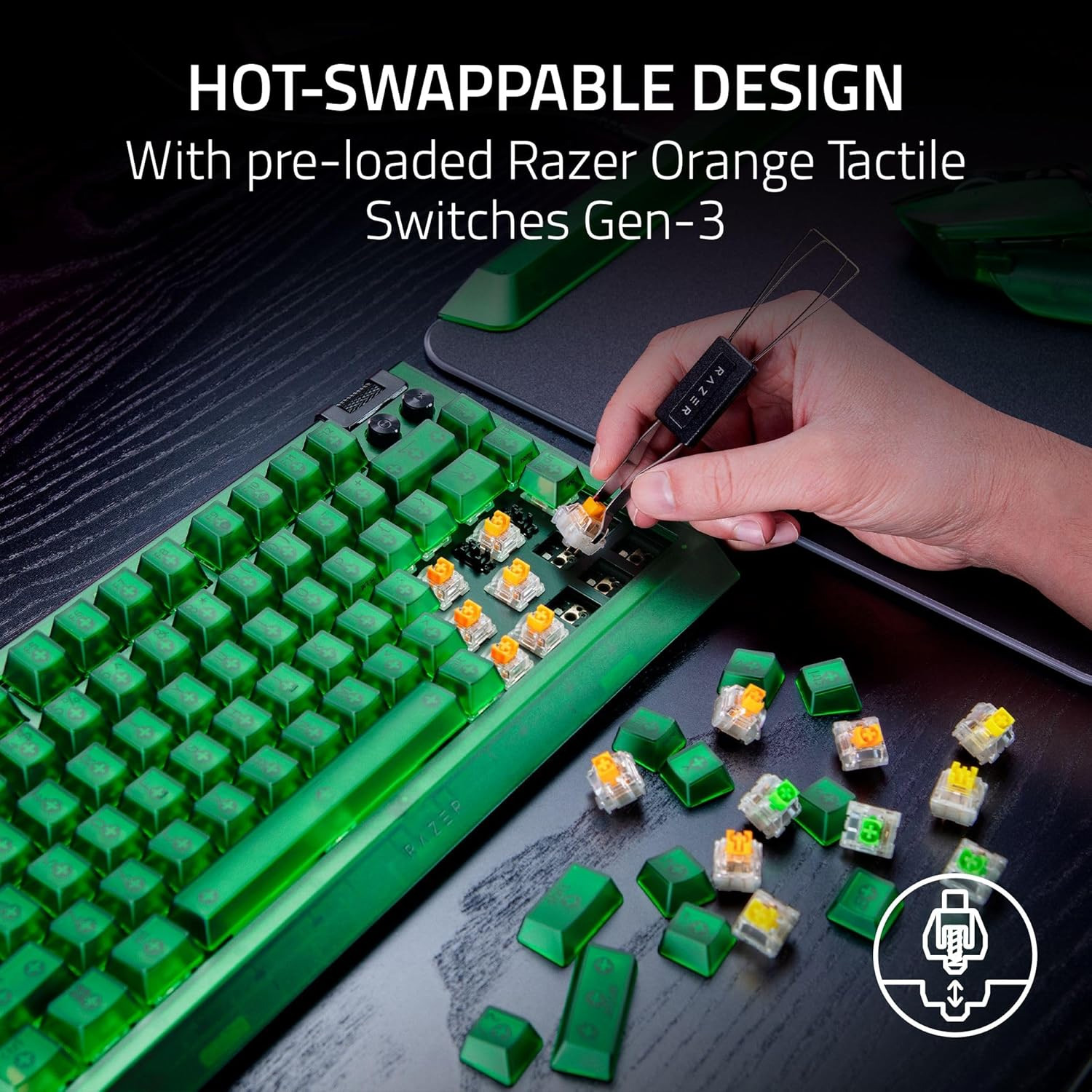Клавіатура RAZER BlackWidow V4 75% Orange Tactile Switch Gen. 3 Phantom Green Edition (RZ03-05003300-R3M1)