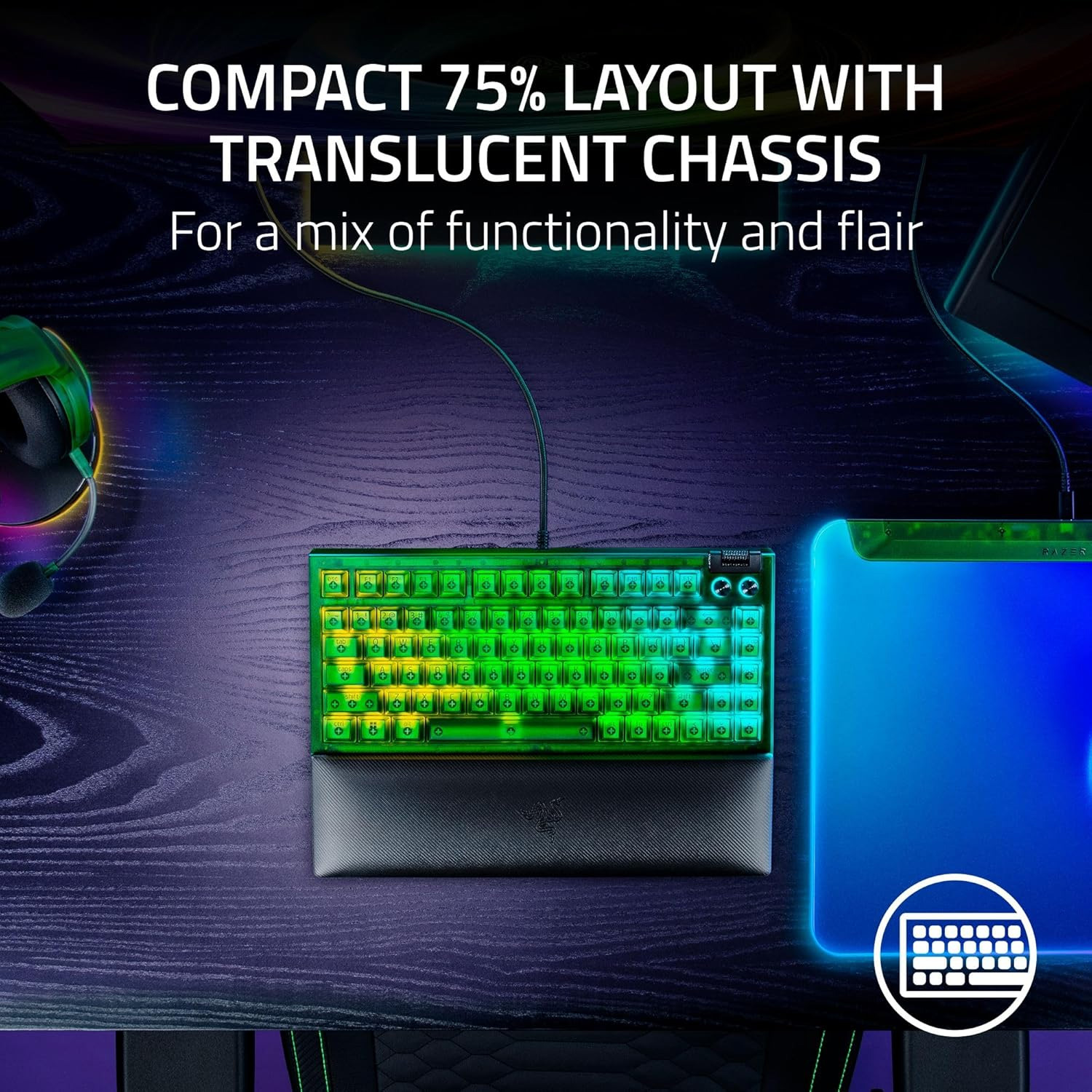 Клавіатура RAZER BlackWidow V4 75% Orange Tactile Switch Gen. 3 Phantom Green Edition (RZ03-05003300-R3M1)