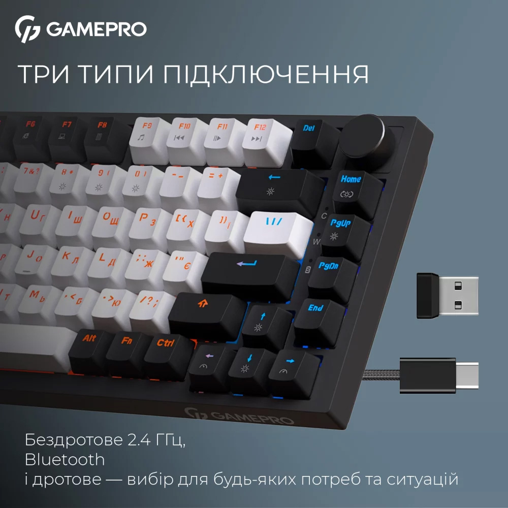 Клавиатура беспроводная GAMEPRO Asgard Valhalla MK160W Pro QLAB Orange Switch Black