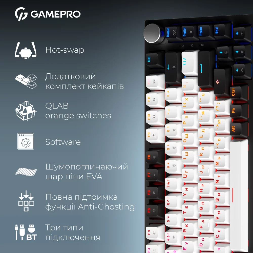 Клавиатура беспроводная GAMEPRO Asgard Valhalla MK160W Pro QLAB Orange Switch Black
