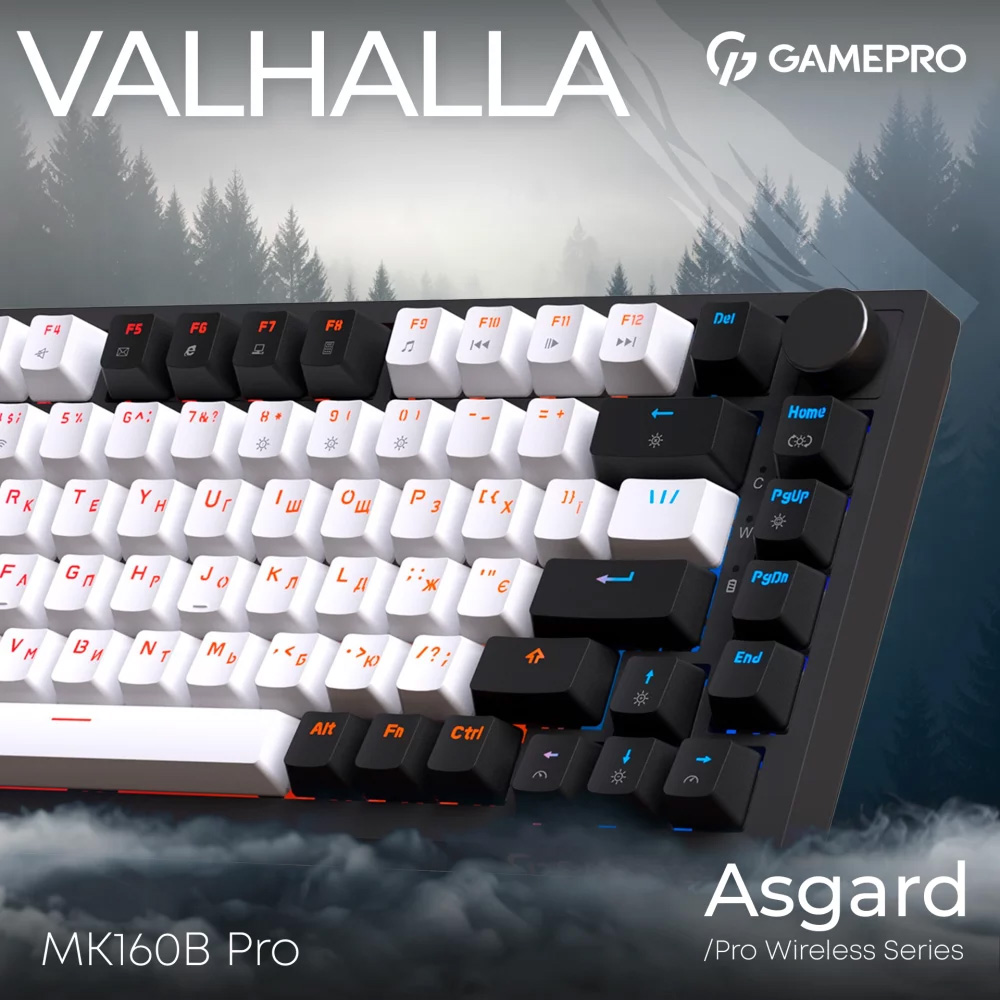 Клавиатура беспроводная GAMEPRO Asgard Valhalla MK160W Pro QLAB Orange Switch Black