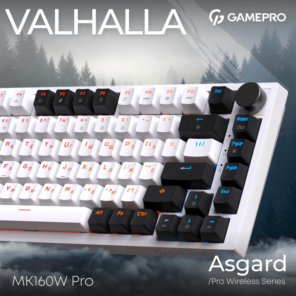 Клавиатура беспроводная GAMEPRO Asgard Valhalla MK160W Pro QLAB Orange Switch White