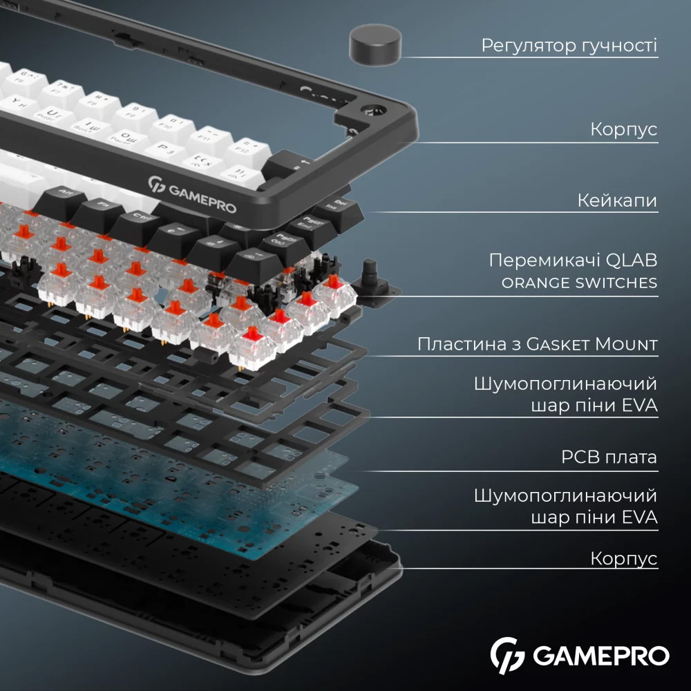 Клавиатура беспроводная GAMEPRO Asgard Valhalla MK210B PRO QLAB Orange Switch Black