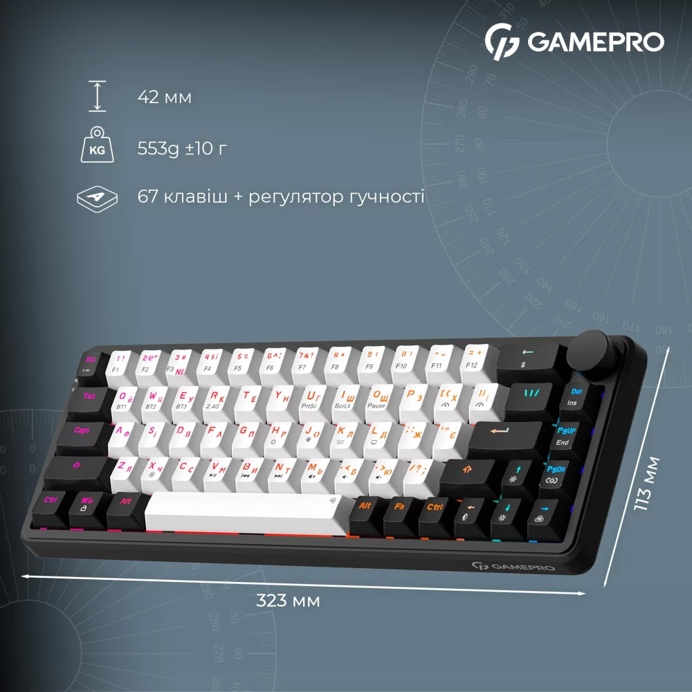 Клавиатура беспроводная GAMEPRO Asgard Valhalla MK210B PRO QLAB Orange Switch Black