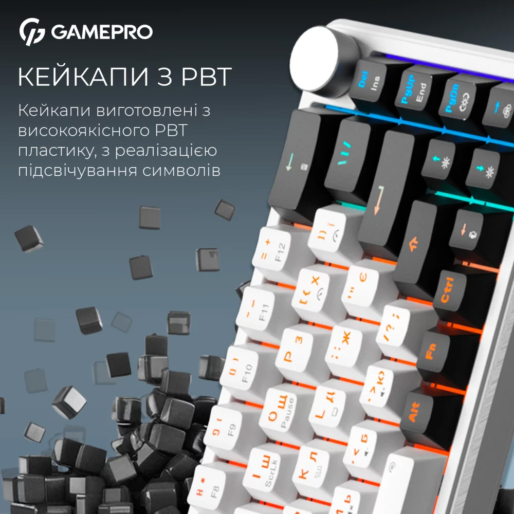 Клавіатура бездротова GAMEPRO Asgard Valhalla MK210B PRO QLAB Orange Switch White
