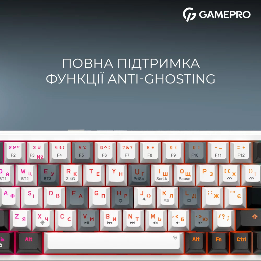 Клавіатура бездротова GAMEPRO Asgard Valhalla MK210B PRO QLAB Orange Switch White