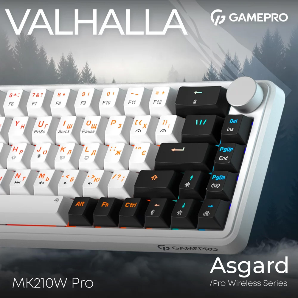 Клавіатура бездротова GAMEPRO Asgard Valhalla MK210B PRO QLAB Orange Switch White