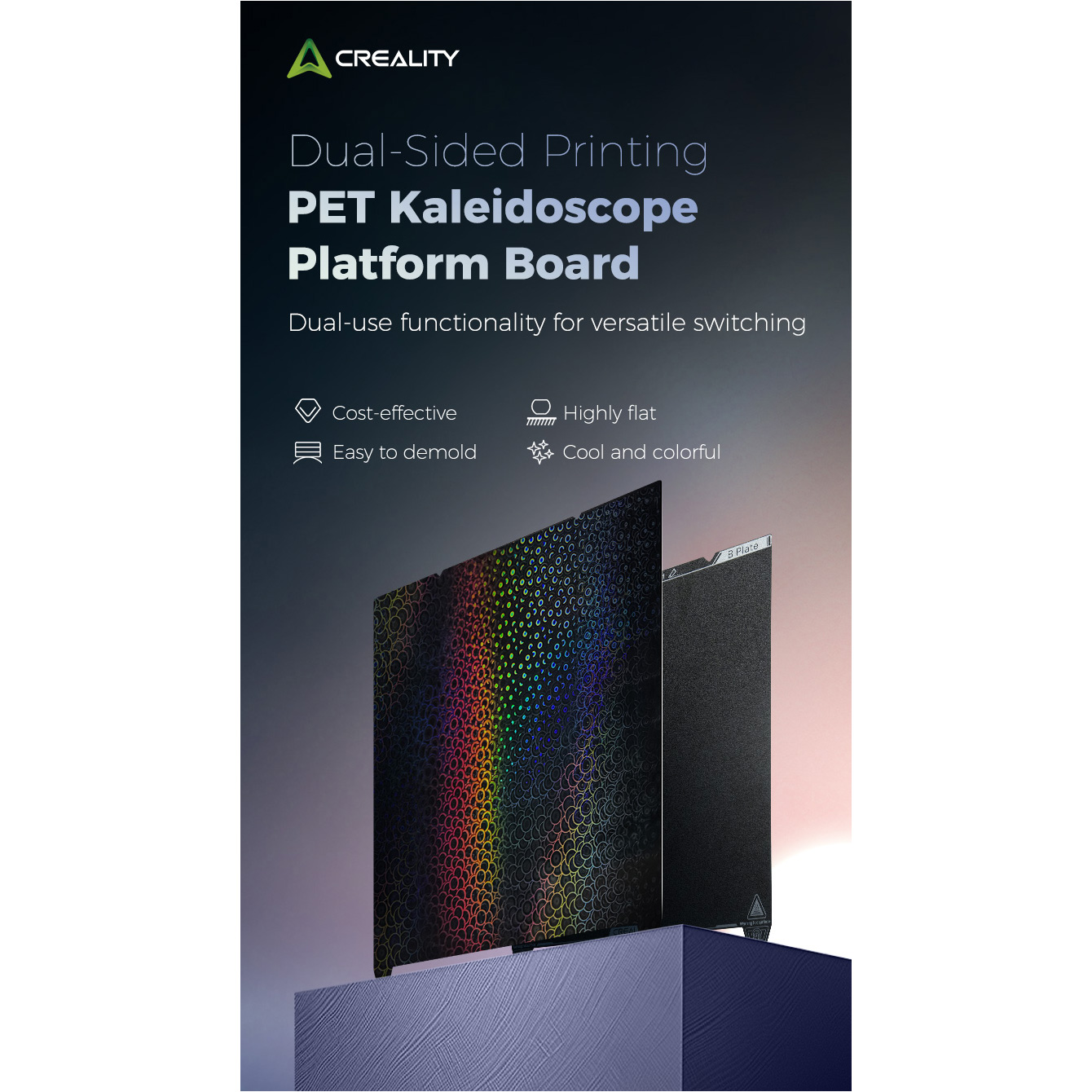 Двостороння PET пластина CREALITY Kaleidoscope Platform Board for K1 Max, Ender-3 V3 Plus 315x310mm (4004090144)