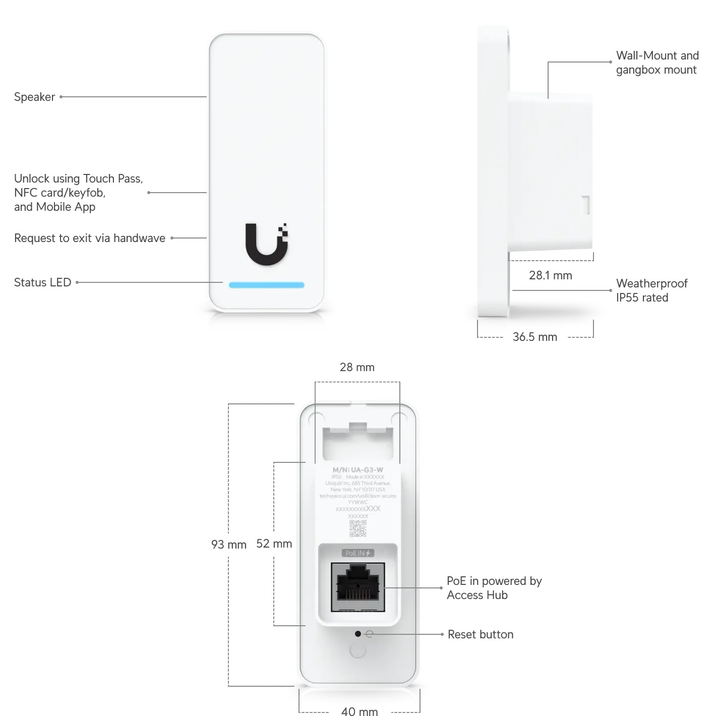 Терминал контроля доступа UBIQUITI UniFi G3 Reader White