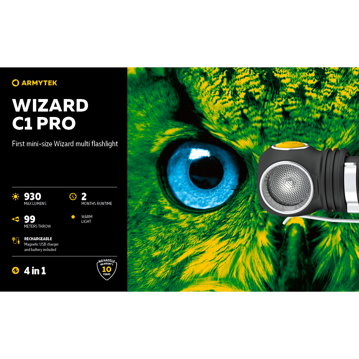 Ліхтар мультифункціональний ARMYTEK Wizard C1 Pro Magnet USB Warm Light (F09001W)