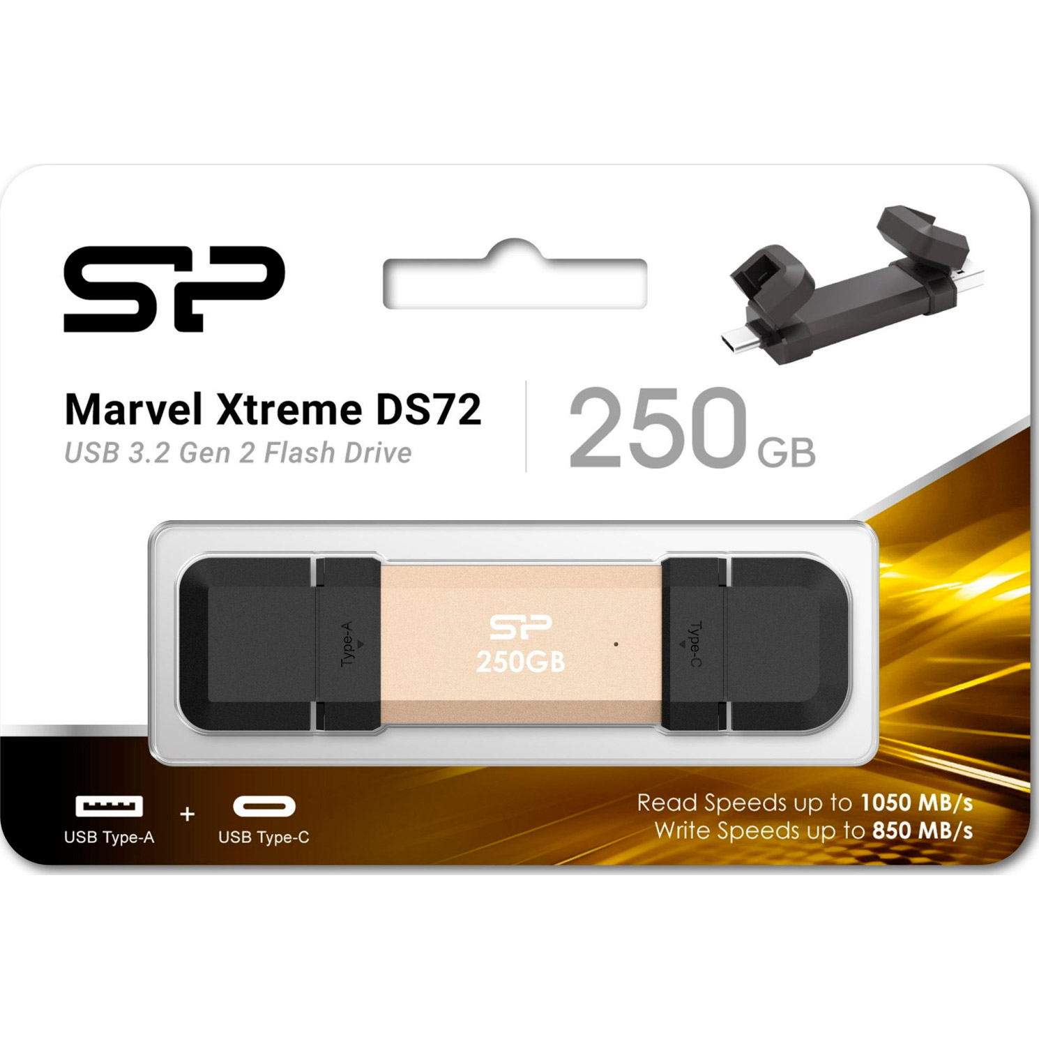 Портативний SSD диск SILICON POWER DS72 250GB USB3.2 Gen2 Gold (SP250GBUC3S72VPG)