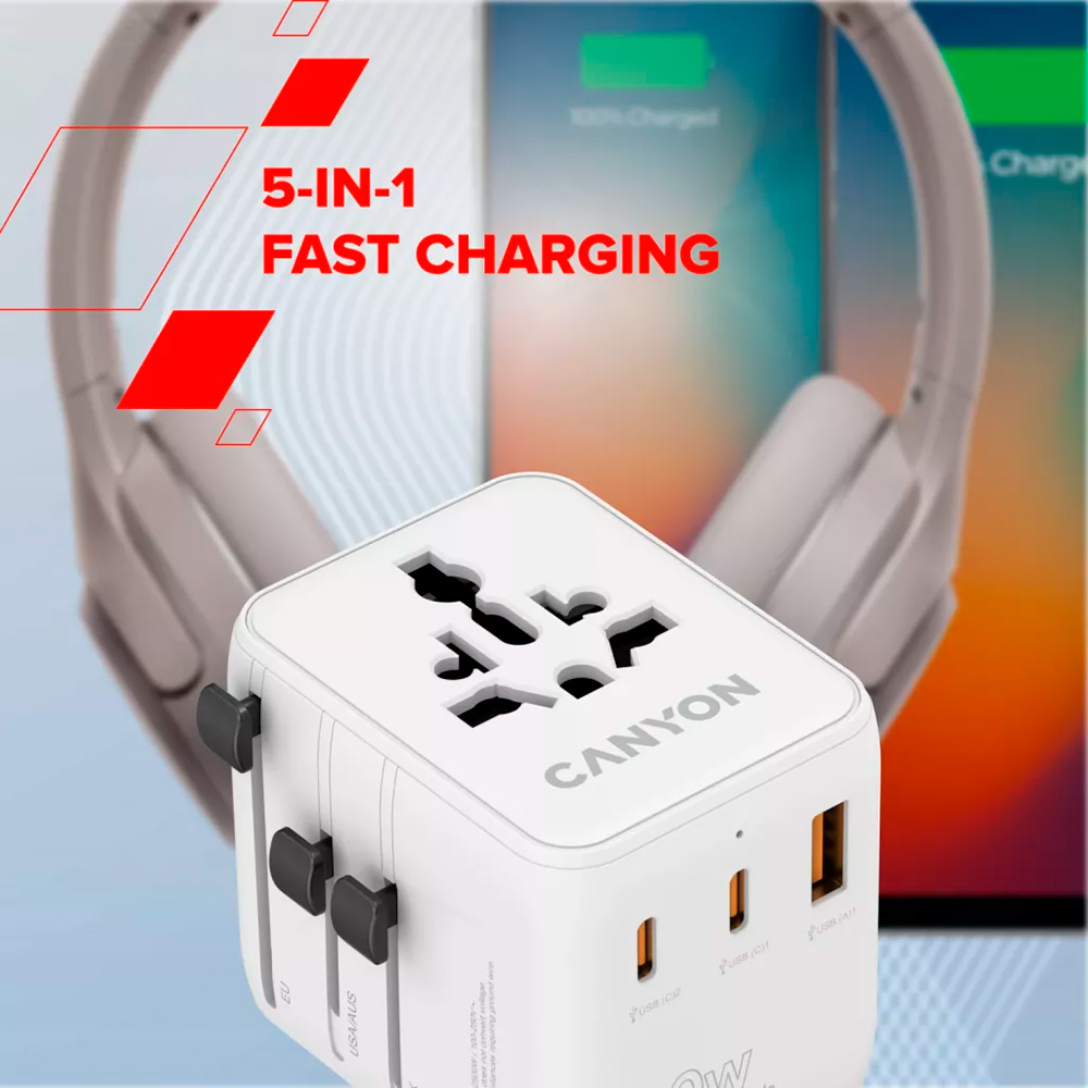 Универсальное зарядное устроство CANYON OnTour 20 GaN III Universal Travel Adapter White (CNS-TA20W1005W)