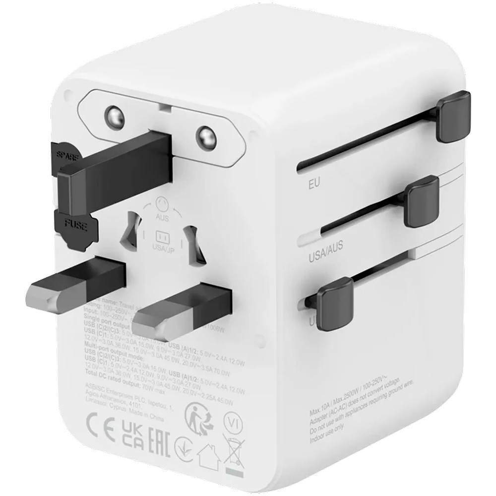 Універсальний зарядний пристрій CANYON OnTour 70 GaN III Universal Travel Adapter White (CNS-TA70W1006W)