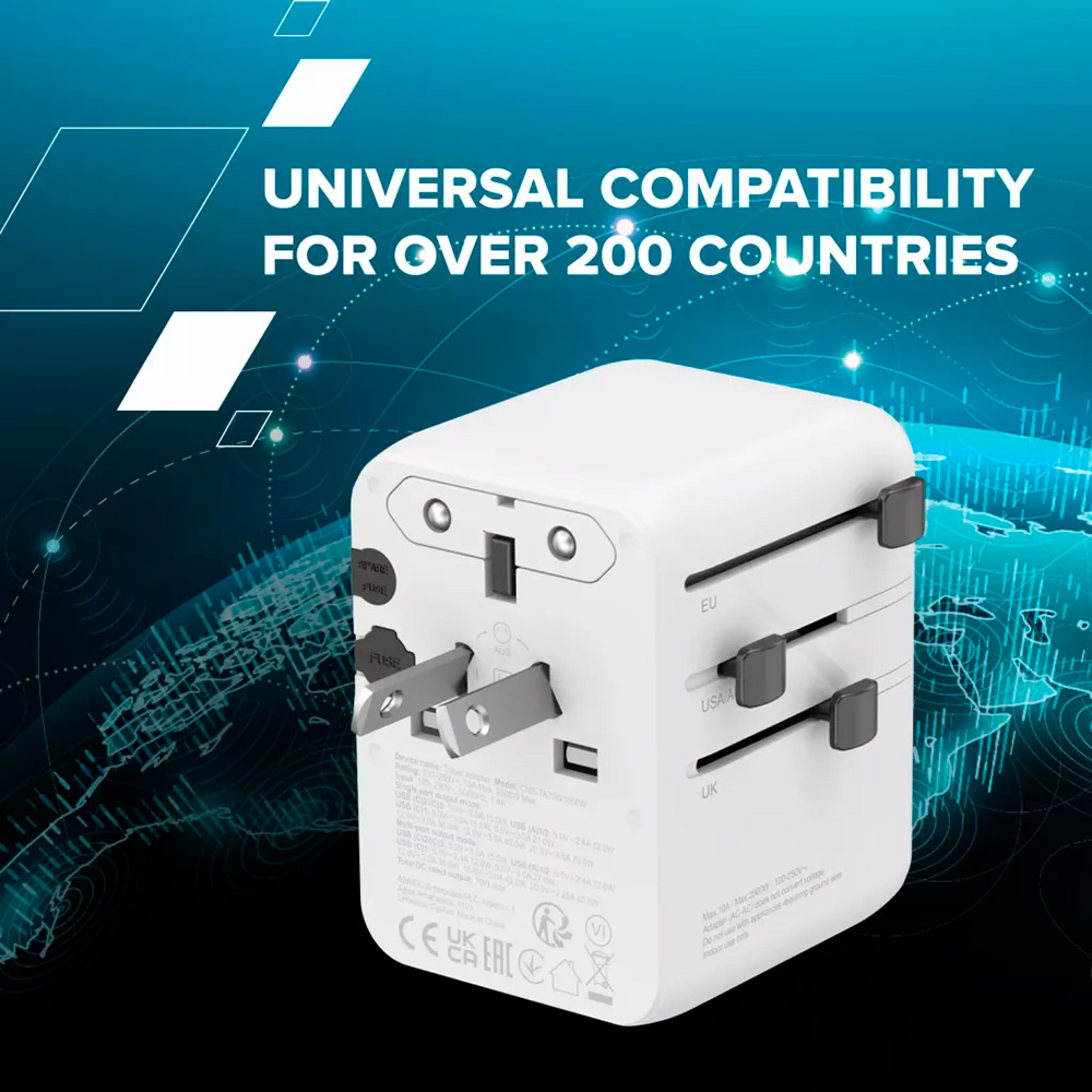 Універсальний зарядний пристрій CANYON OnTour 70 GaN III Universal Travel Adapter White (CNS-TA70W1006W)