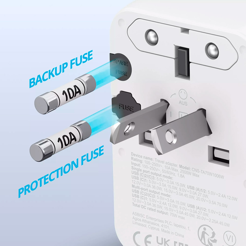Універсальний зарядний пристрій CANYON OnTour 70 GaN III Universal Travel Adapter White (CNS-TA70W1006W)