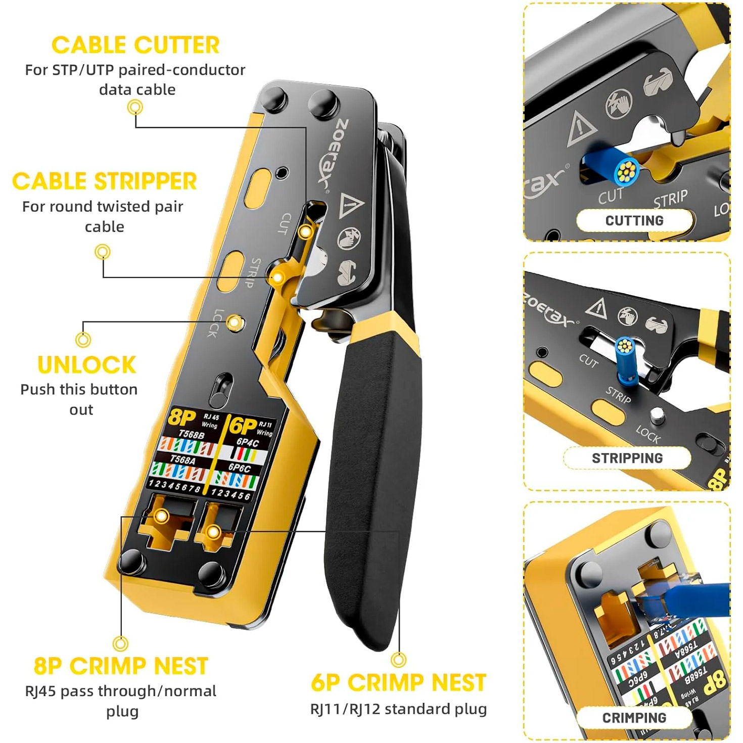 Інструмент для обтиску крученої пари ZOERAX WXQ-6088 RJ45 Crimping Tool