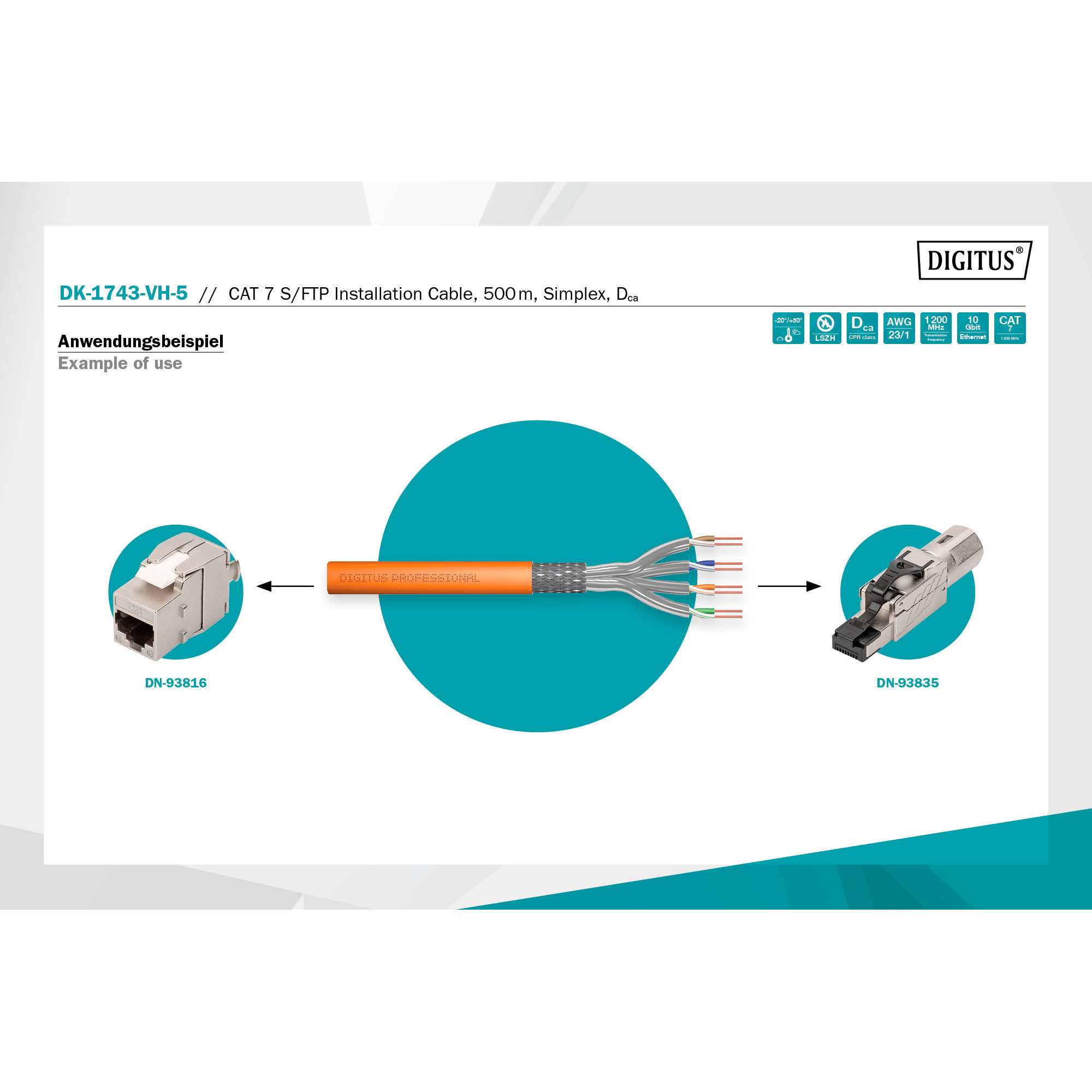 Кабель мережевий DIGITUS S/FTP Cat.7 LSZH 4x2x0.57 CU Orange 500м (DK-1743-VH-5)