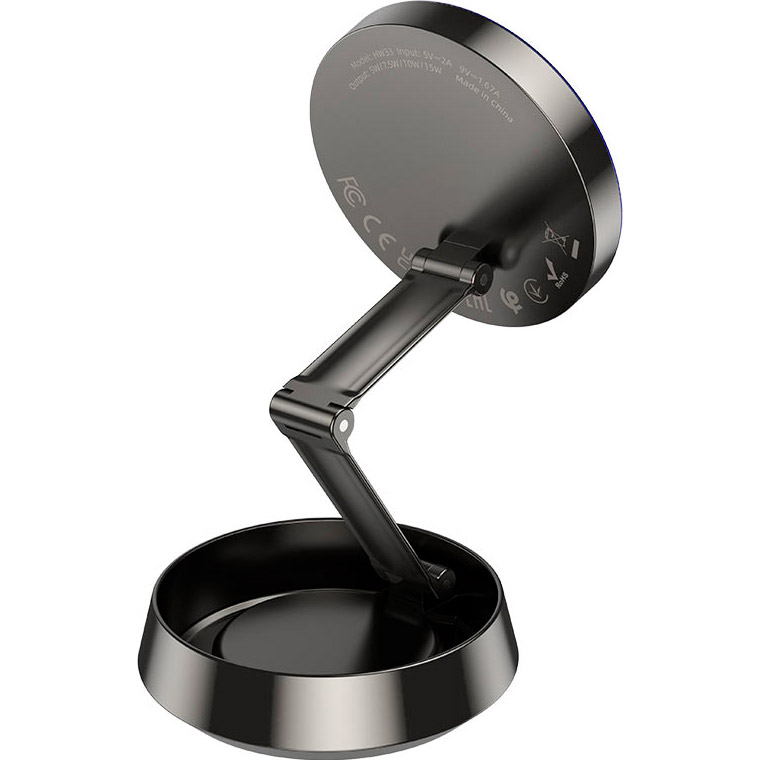 Автотримач з бездротовою зарядкою HOCO HW33 Metal Ring Magnetic Wireless Fast Charging Car Holder Center Console Metal Gray
