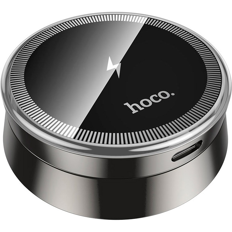 Автотримач з бездротовою зарядкою HOCO HW33 Metal Ring Magnetic Wireless Fast Charging Car Holder Center Console Metal Gray