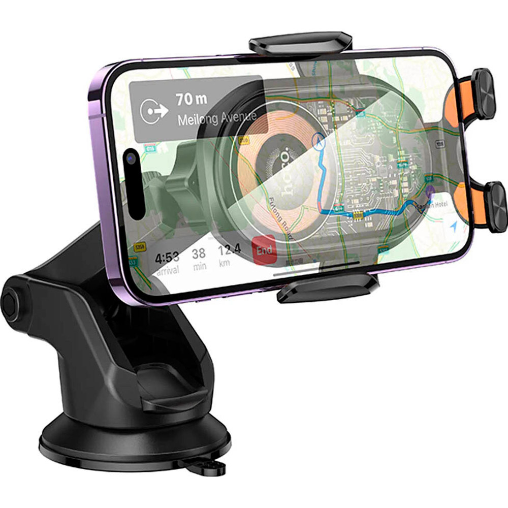 Автотримач з бездротовою зарядкою HOCO HW34 Blue Whale 3-axis Linkage Wireless Fast Charging Car Holder Center Console Black