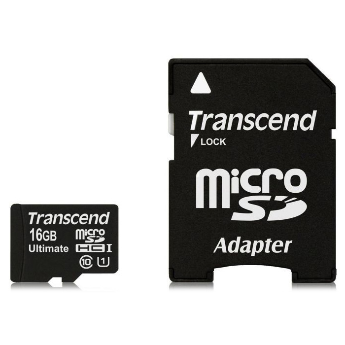 Карта памяти TRANSCEND microSDHC Ultimate 16GB UHS-I Class 10 + SD-adapter (TS16GUSDHC10U1)