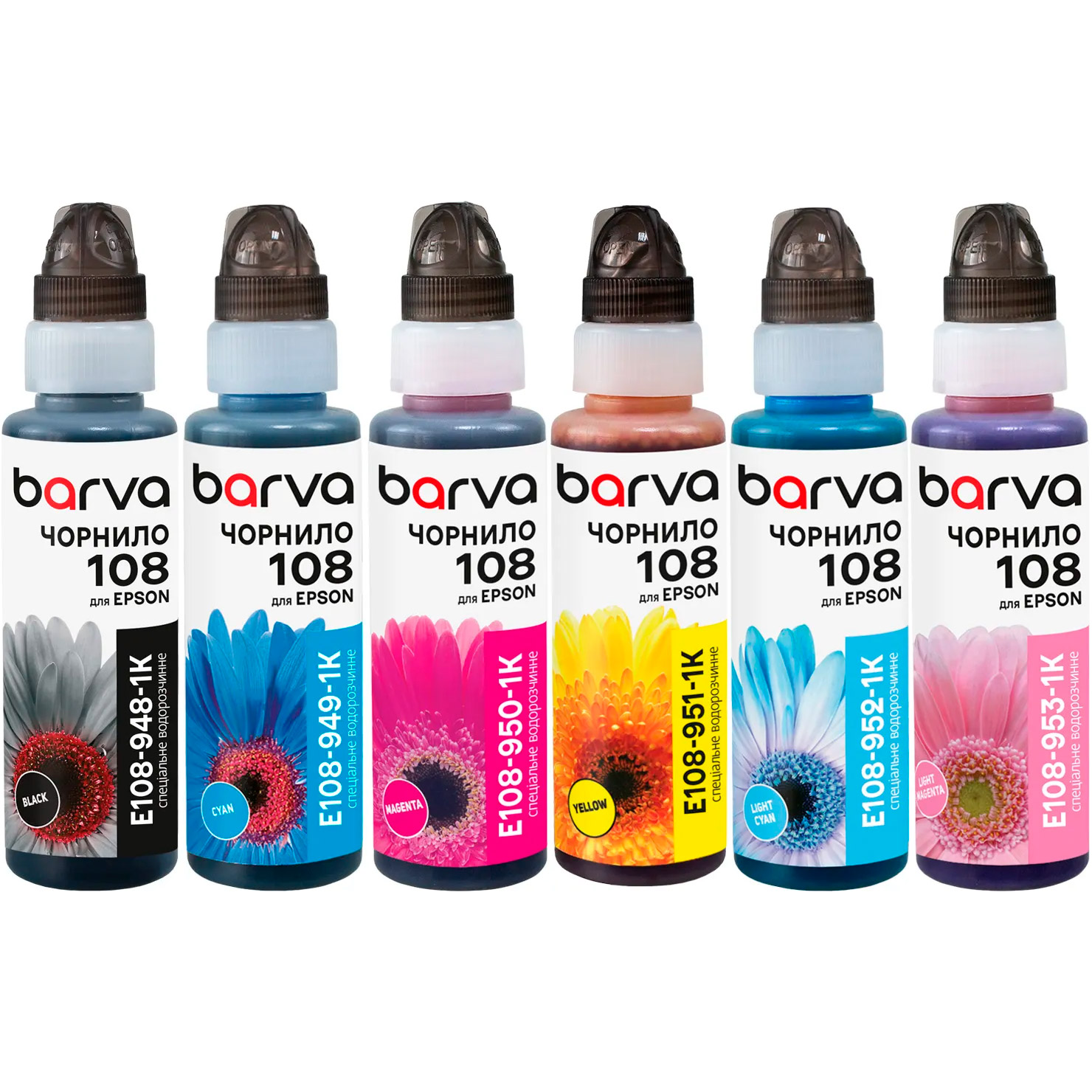 Комплект чорнил BARVA 108 для Epson 6х180ml, C/M/Y/Bk/LC/LM (E108-1K-MP)