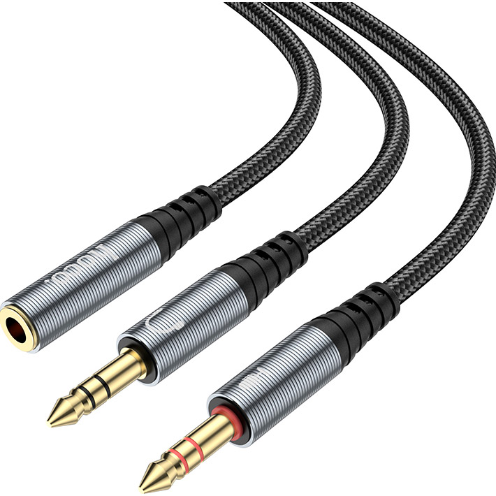 Кабель HOCO UPA21 2-in-1 3.5 Headset Audio Adapter Cable Female to Dual Male mini-jack 3.5mm (F) - 2xmini-jack 3.5mm (M) Gray