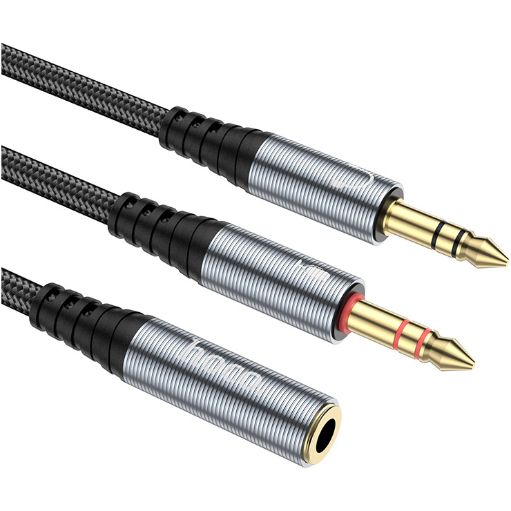 Кабель HOCO UPA21 2-in-1 3.5 Headset Audio Adapter Cable Female to Dual Male mini-jack 3.5mm (F) - 2xmini-jack 3.5mm (M) Gray