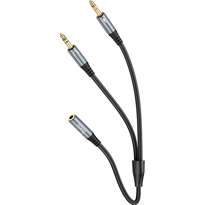 Кабель HOCO UPA21 2-in-1 3.5 Headset Audio Adapter Cable Female to Dual Male mini-jack 3.5mm (F) - 2xmini-jack 3.5mm (M) Gray