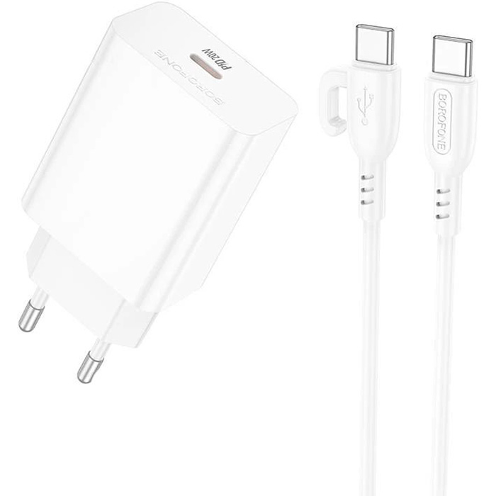 Зарядний пристрій BOROFONE BA21A Pro Long Journey 1xUSB-C, PD20W White w/Type-C cable