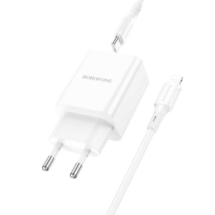 Зарядное устройство BOROFONE BA70A Quick 1xUSB-C, 2xUSB-A, PD20W, QC3.0 18W White w/Type-C to Lightning cable