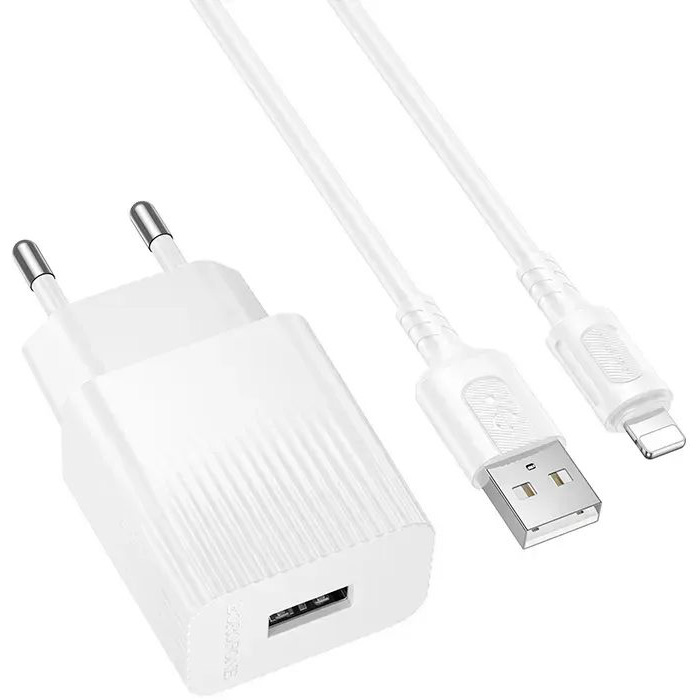 Зарядное устройство BOROFONE BAS71A Source 1xUSB-A, 2.1A White w/Lightning cable