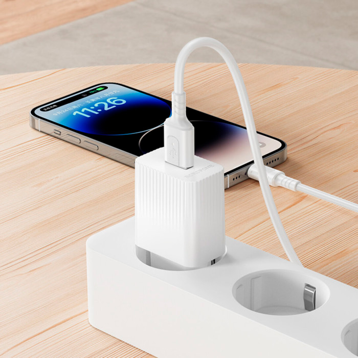 Зарядное устройство BOROFONE BAS71A Source 1xUSB-A, 2.1A White w/Lightning cable