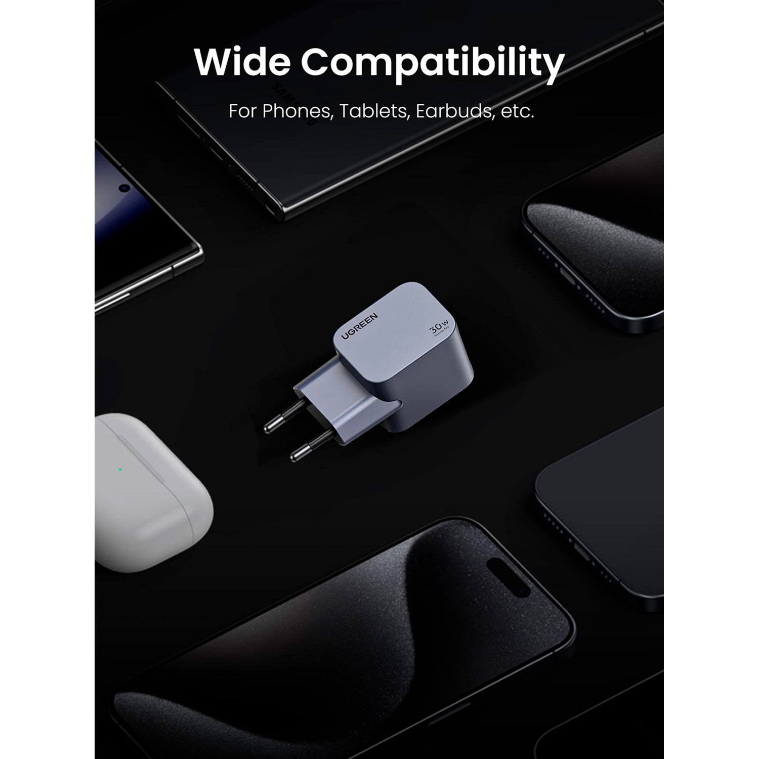 Зарядний пристрій UGREEN X703 Nexode Pro 30W 1xUSB-C, PD3.0, QC4.0 GaN Wall Charger Gray (35006)