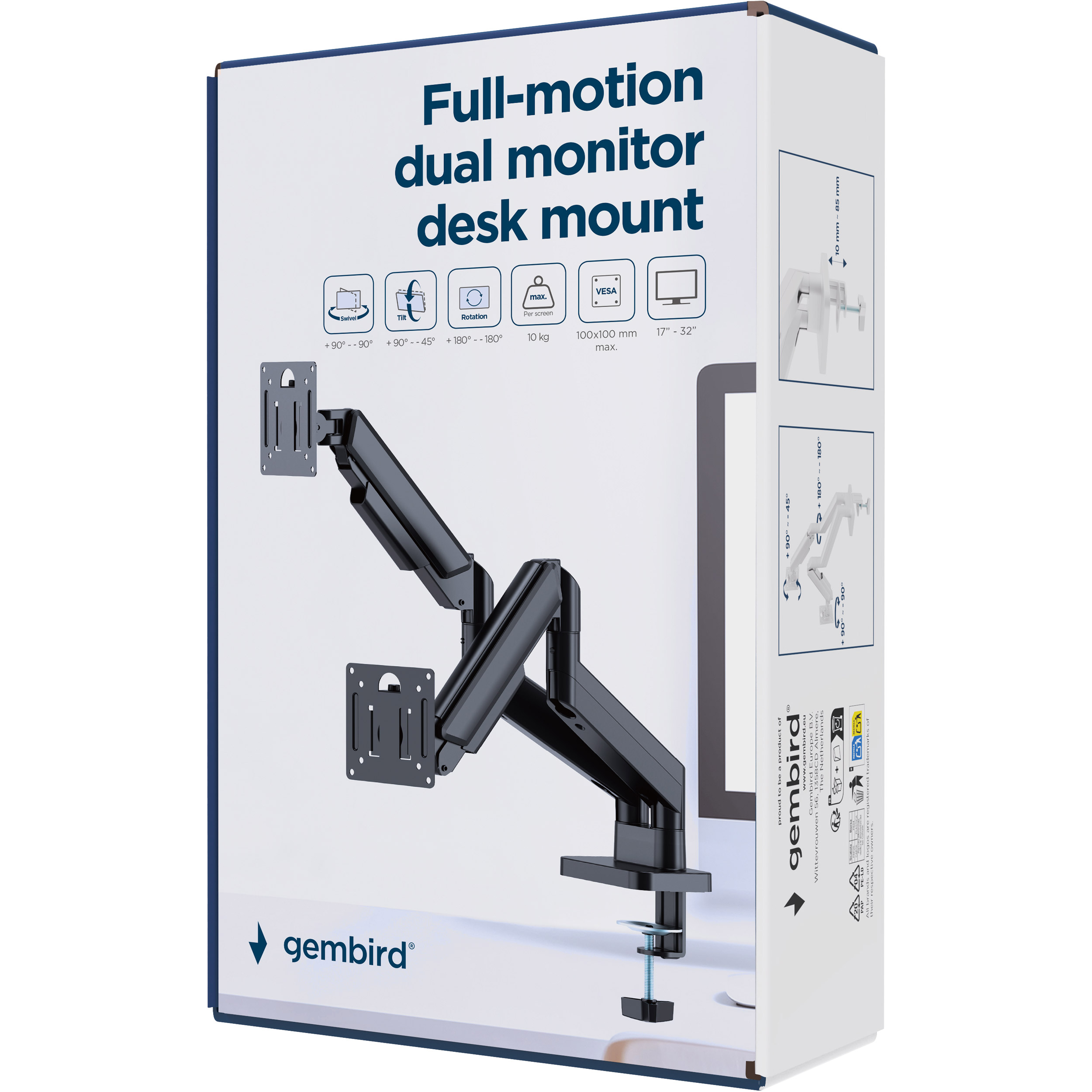 Крепление настольное для 2-х мониторов GEMBIRD MA-DA2-06 17"-32" Black