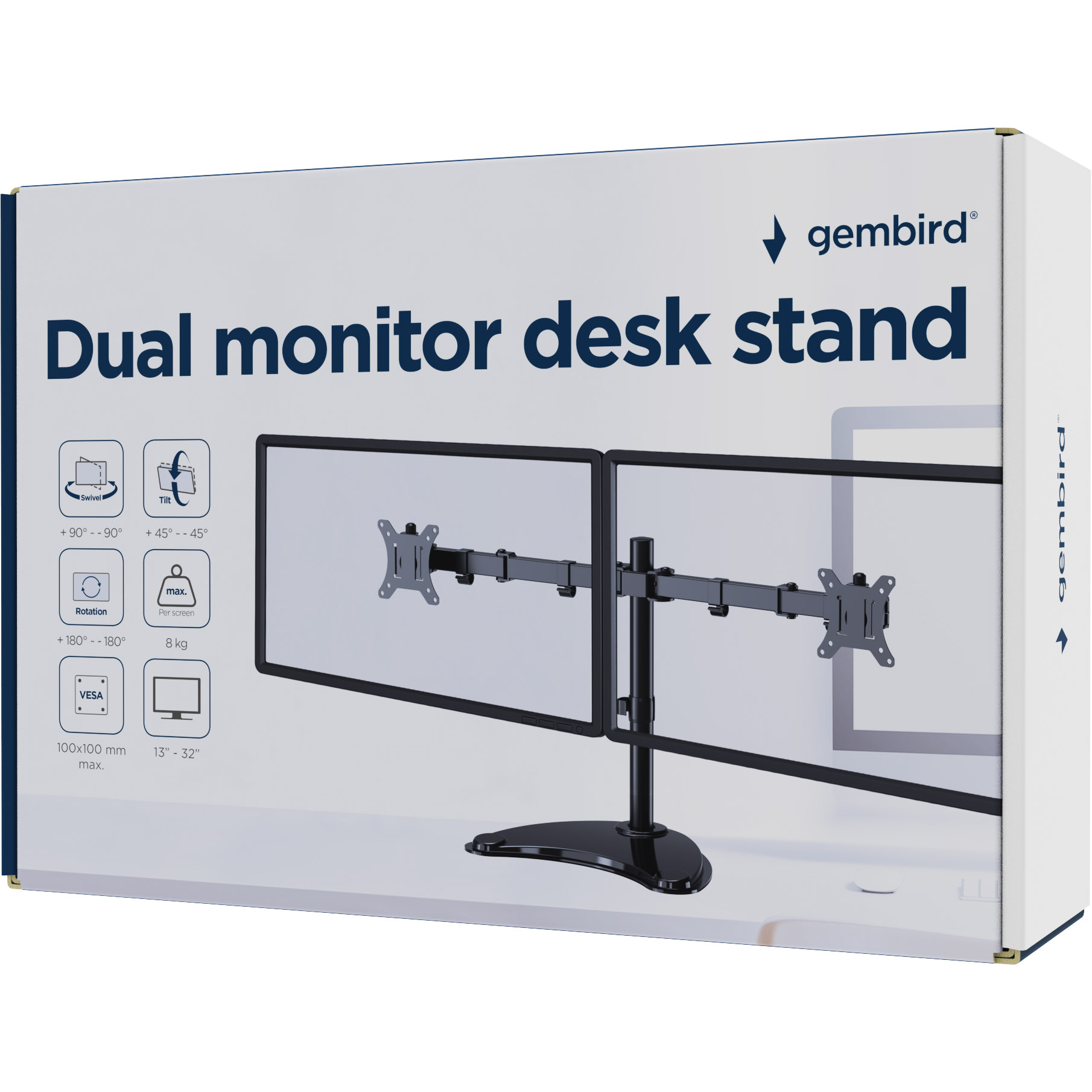 Крепление настольное для 2-х мониторов GEMBIRD MS-D2ST-02 13"-32" Black