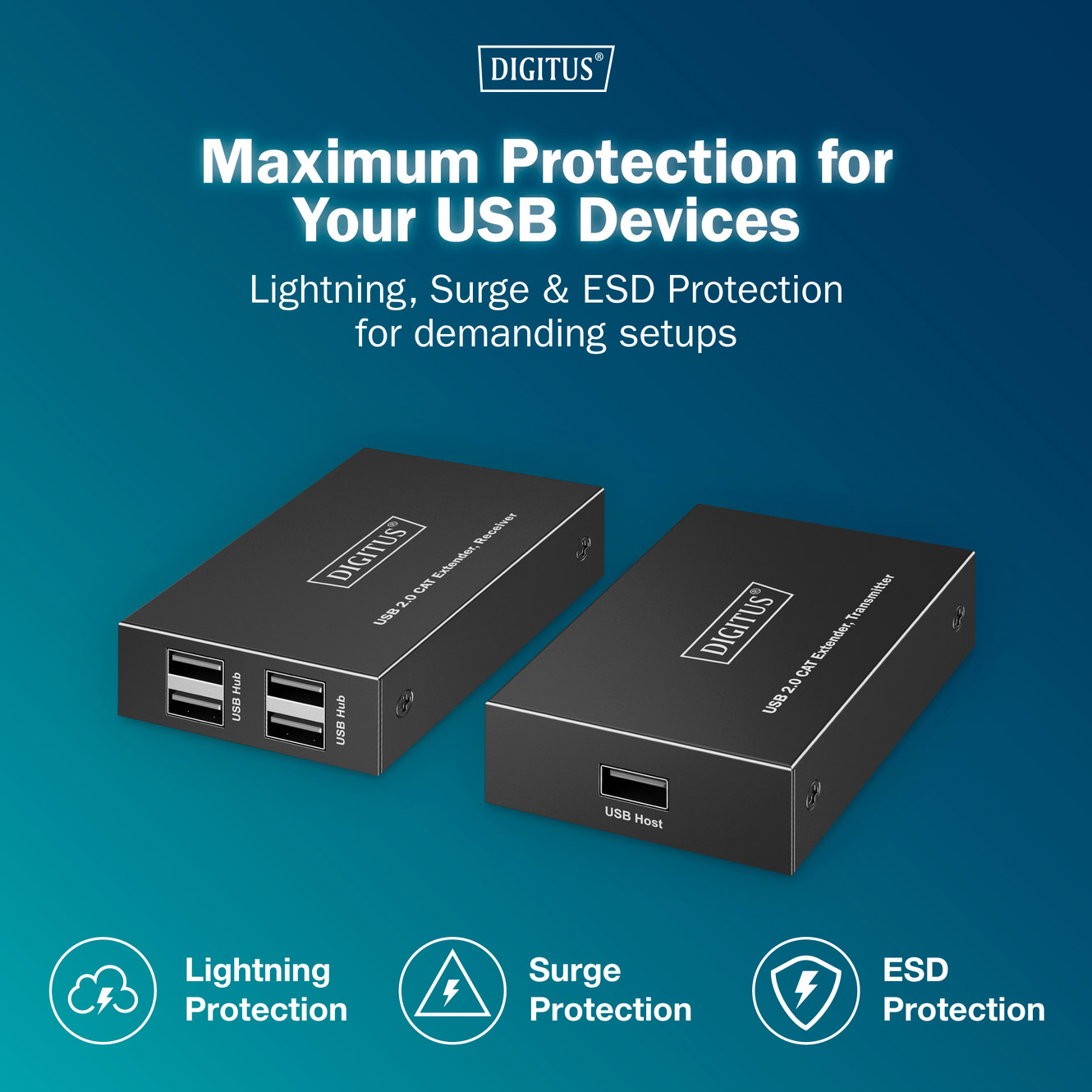 Подовжувач USB по кручений парі DIGITUS USB 2.0 CAT Extender, до 150м (DA-73120)