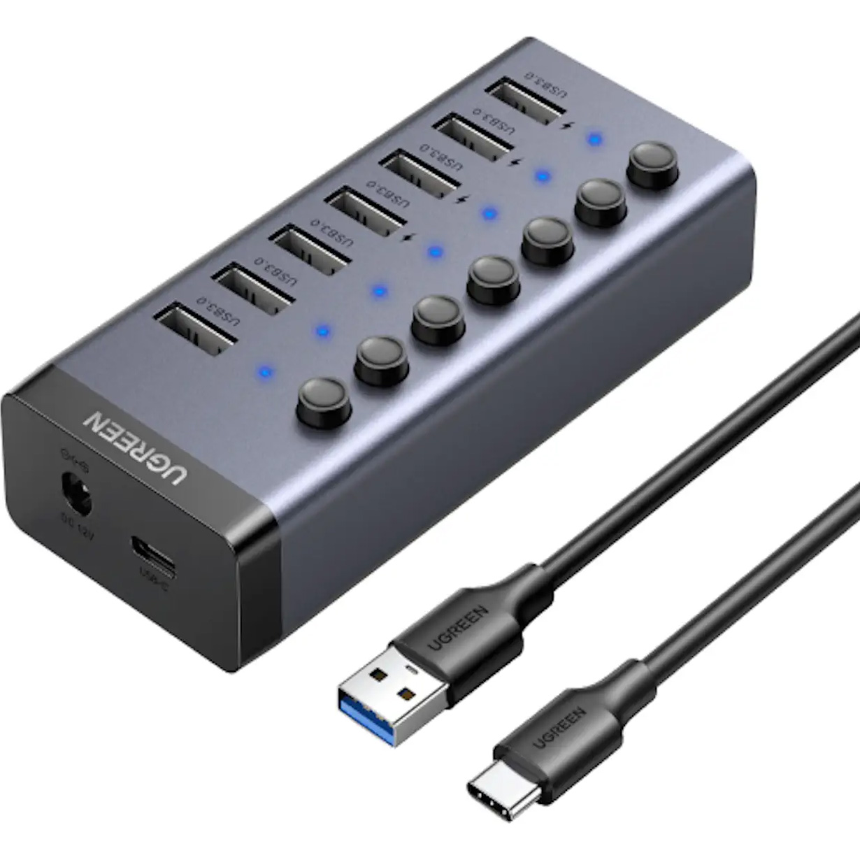 USB-хаб із вимикачами UGREEN CM481 USB-C to 7-Port USB3.0 Hub Gray (90307)