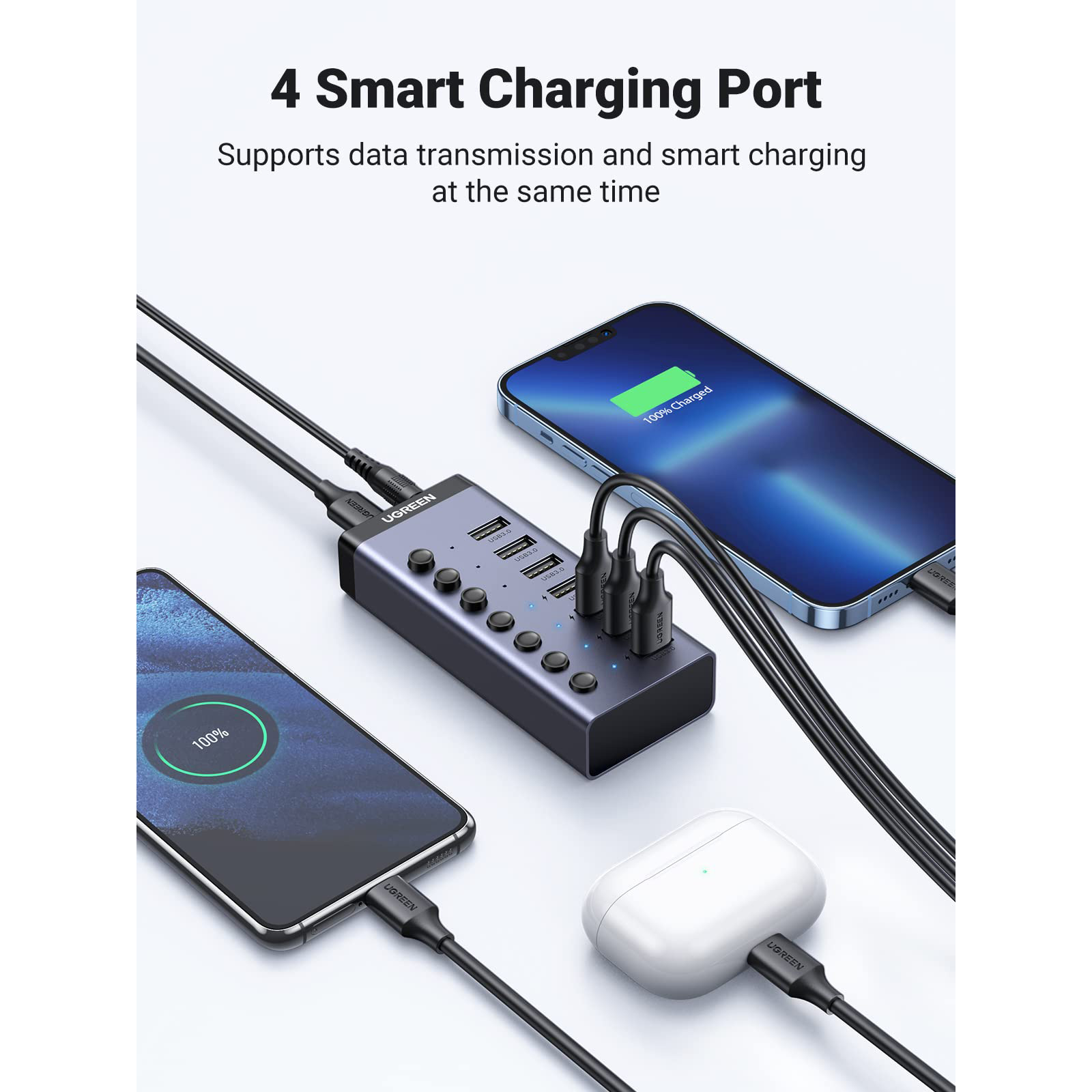 USB-хаб із вимикачами UGREEN CM481 USB-C to 7-Port USB3.0 Hub Gray (90307)