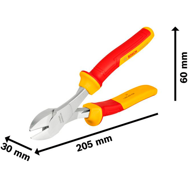 Кусачки-бокорізи діелектричні BOSCH VDE High Leverage Diagonal Side Cutter Professional 200мм (1.600.A02.NE2)