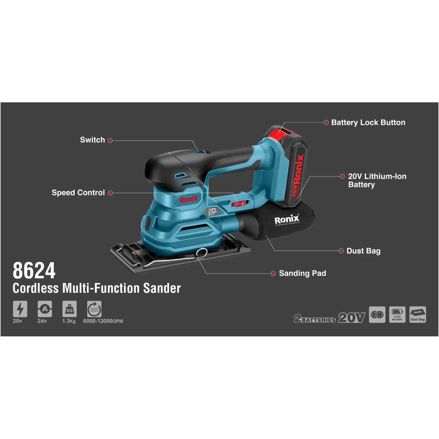 Вібраційна шліфмашина RONIX 8624C