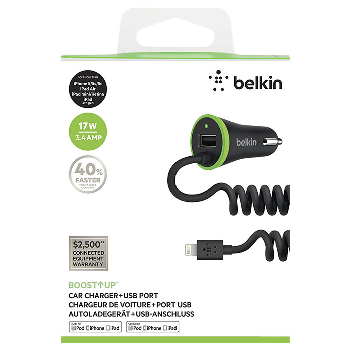 Автомобильное зарядное устройство BELKIN Boost Up Universal Car Charger w/Lightning (F8J154BT04-BLK)