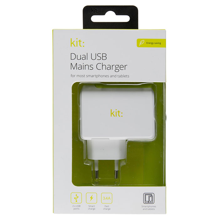 Зарядное устройство KIT Dual USB Mains White (USBPMCEU3A)