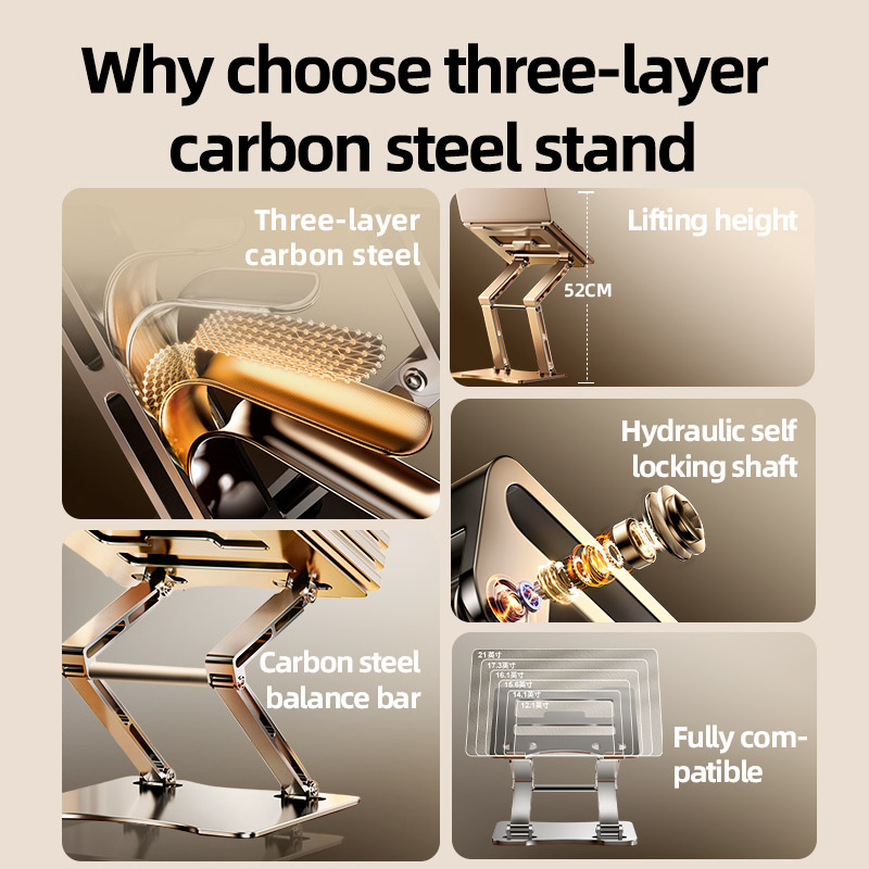 Підставка для ноутбука RTAKO RS-CP75D 3-Level Rotating Carbon Steel Laptop Stand Silver