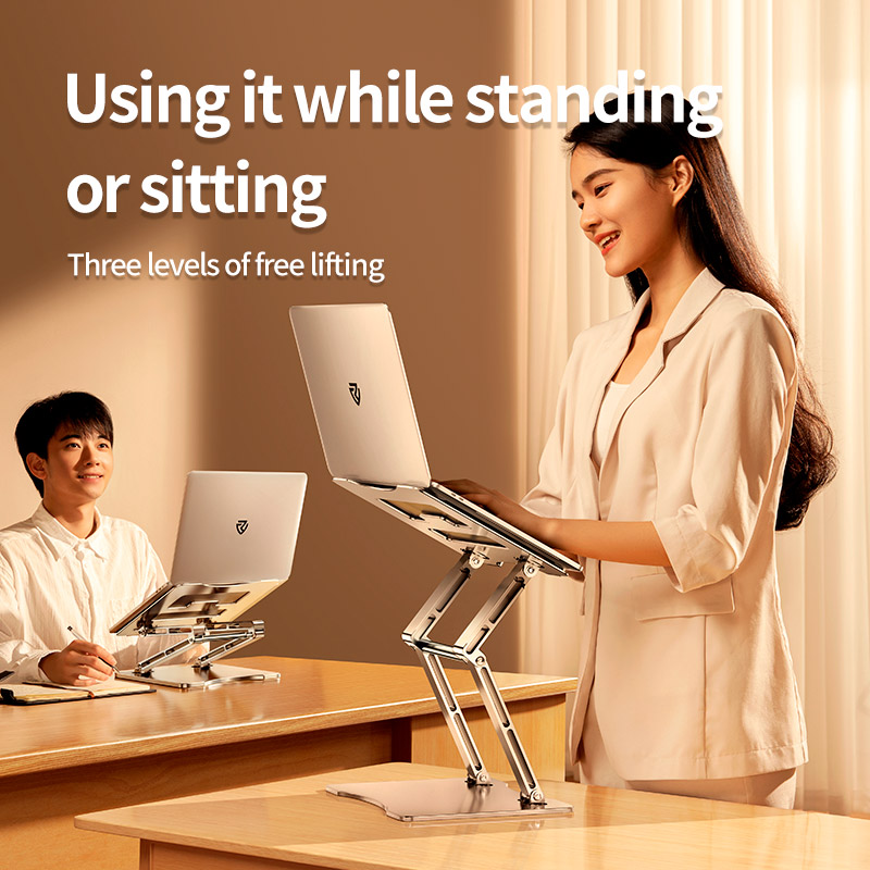 Підставка для ноутбука RTAKO RS-CP75D 3-Level Rotating Carbon Steel Laptop Stand Silver
