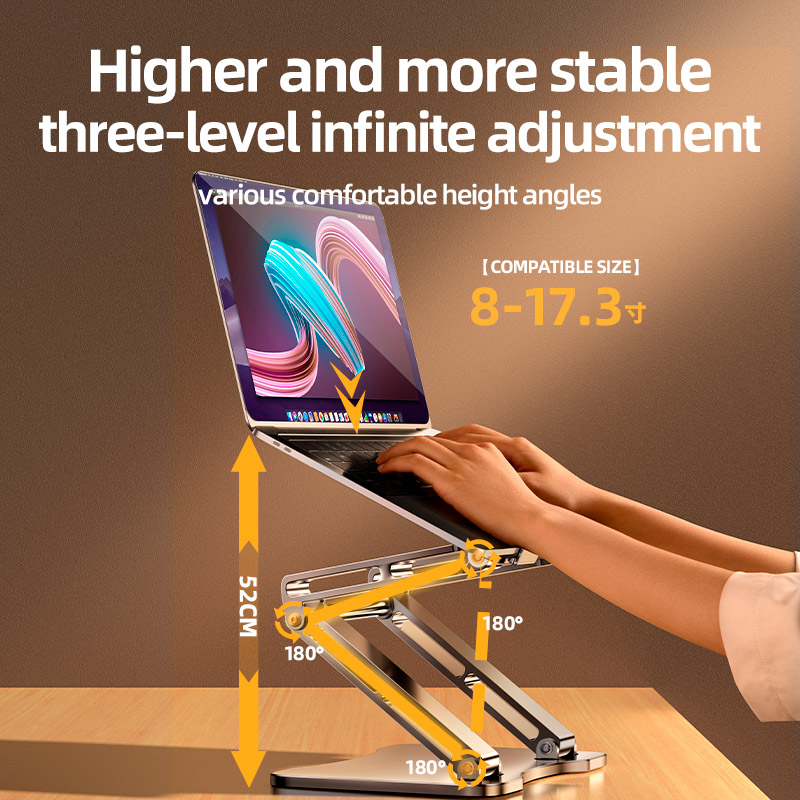 Підставка для ноутбука RTAKO RS-CP75D 3-Level Rotating Carbon Steel Laptop Stand Silver