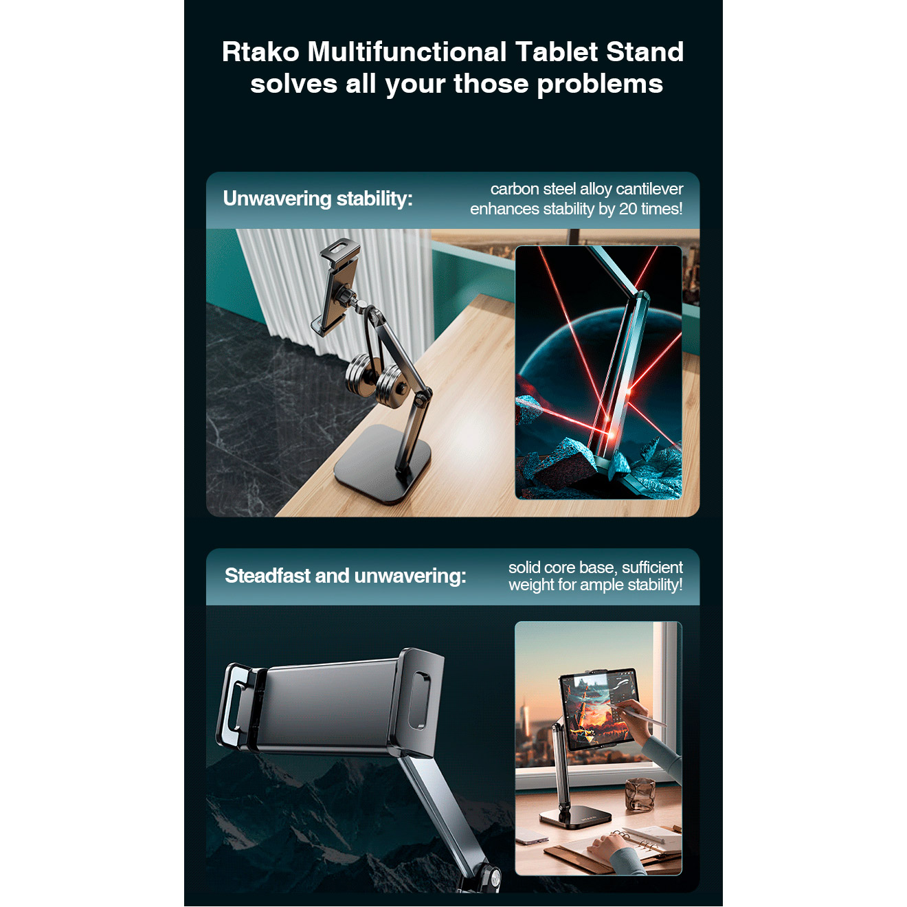Тримач для смартфона/планшета RTAKO 911JD Multifunctional Cantilever Bracket Titanium Space Gray