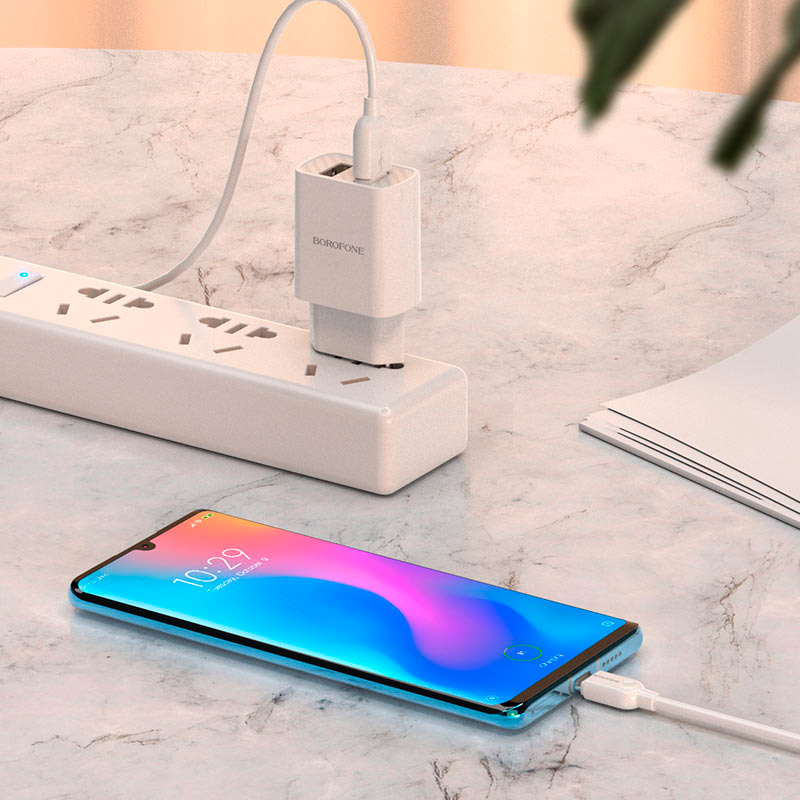 Зарядное устройство BOROFONE BA53A Powerway 2xUSB-A, 2.1A White w/Type-C cable